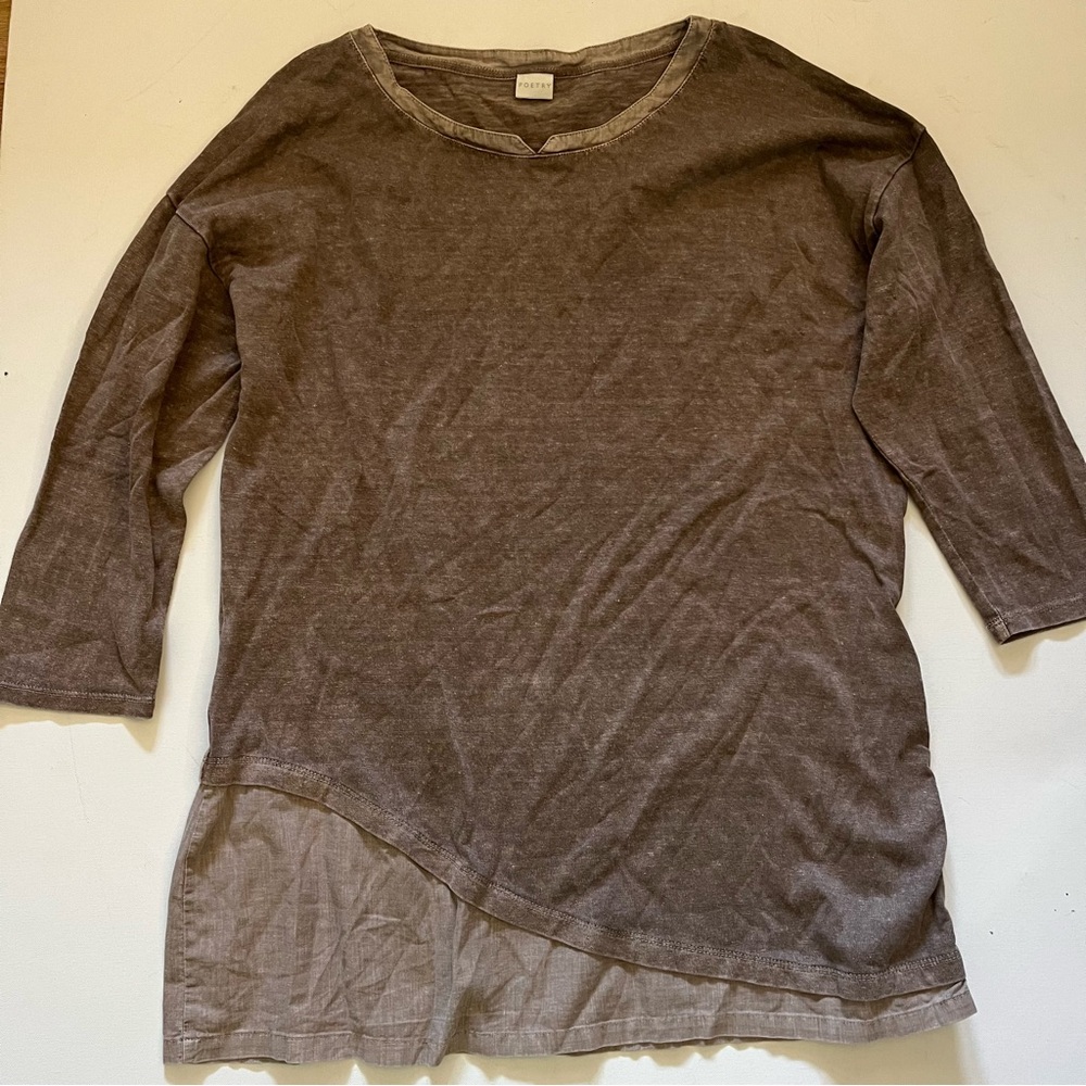 Poetry Taupe Layered Hem Tunic Top